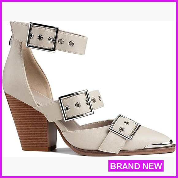 Chunky Wedge Heels Pointed Toe Pumps Ankle Strap Strappy Fashion Casual Dress